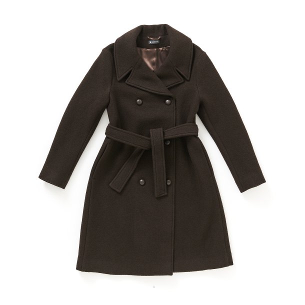   Frakke med krave kogt uld brun