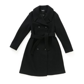 Frakke med krave kogt uld sort