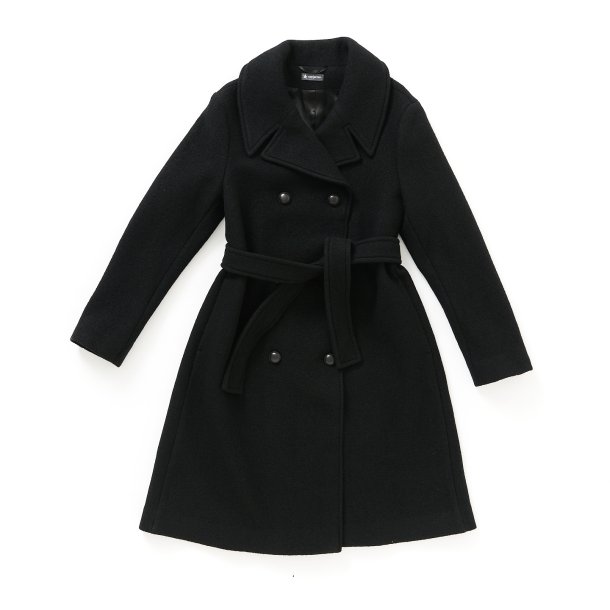 Frakke med krave kogt uld sort