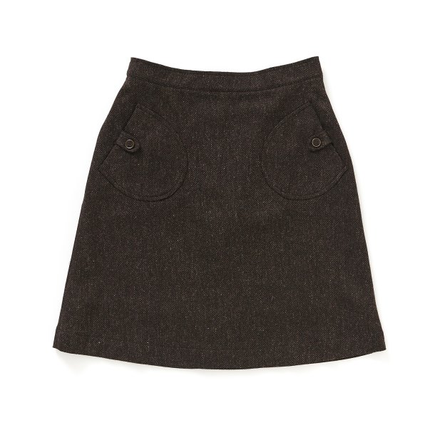  Nederdel med lomme + knap brun tweed uld