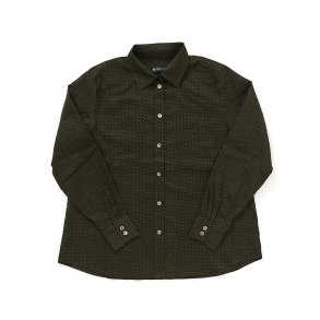 Skjorte japansk bomuld brun med grn prik