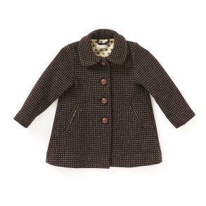 Uldfrakke brun med bl og beige prik