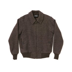  Bomber jakke uld brun med bl og beige prik