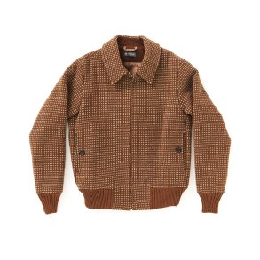 Bomber jakke uld tegl med grn og beige prik