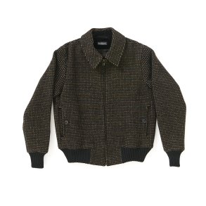  Bomber jakke uld sort med grn og beige prik