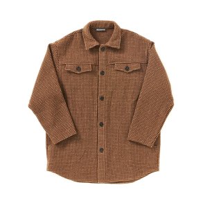 Skovmandsjakke uld tegl med grn og beige prik