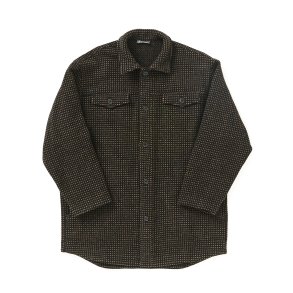 Skovmandsjakke uld sort med grn og beige prik