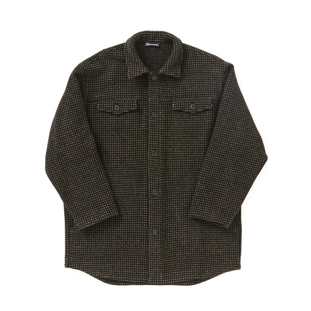 Skovmandsjakke uld sort med grn og beige prik