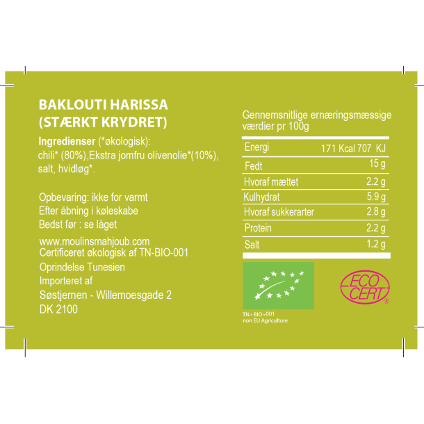 Organic Tunesian Baklouti Harissa, 185 g (strk harissa)