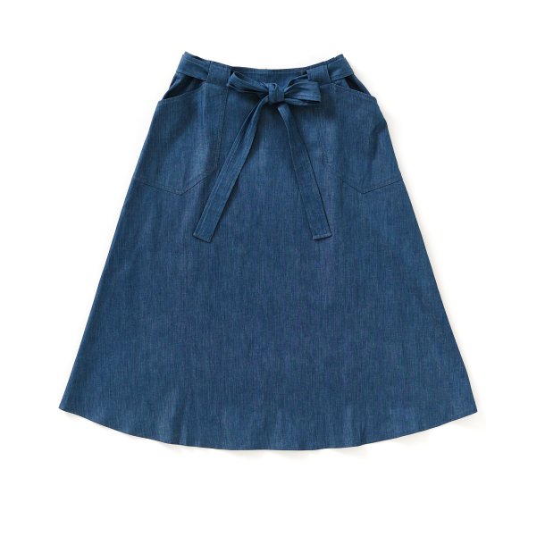   Nederdel midi me lommer bl denim